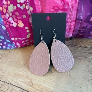 Faux Leather Mauve Pink Teardrop Earrings